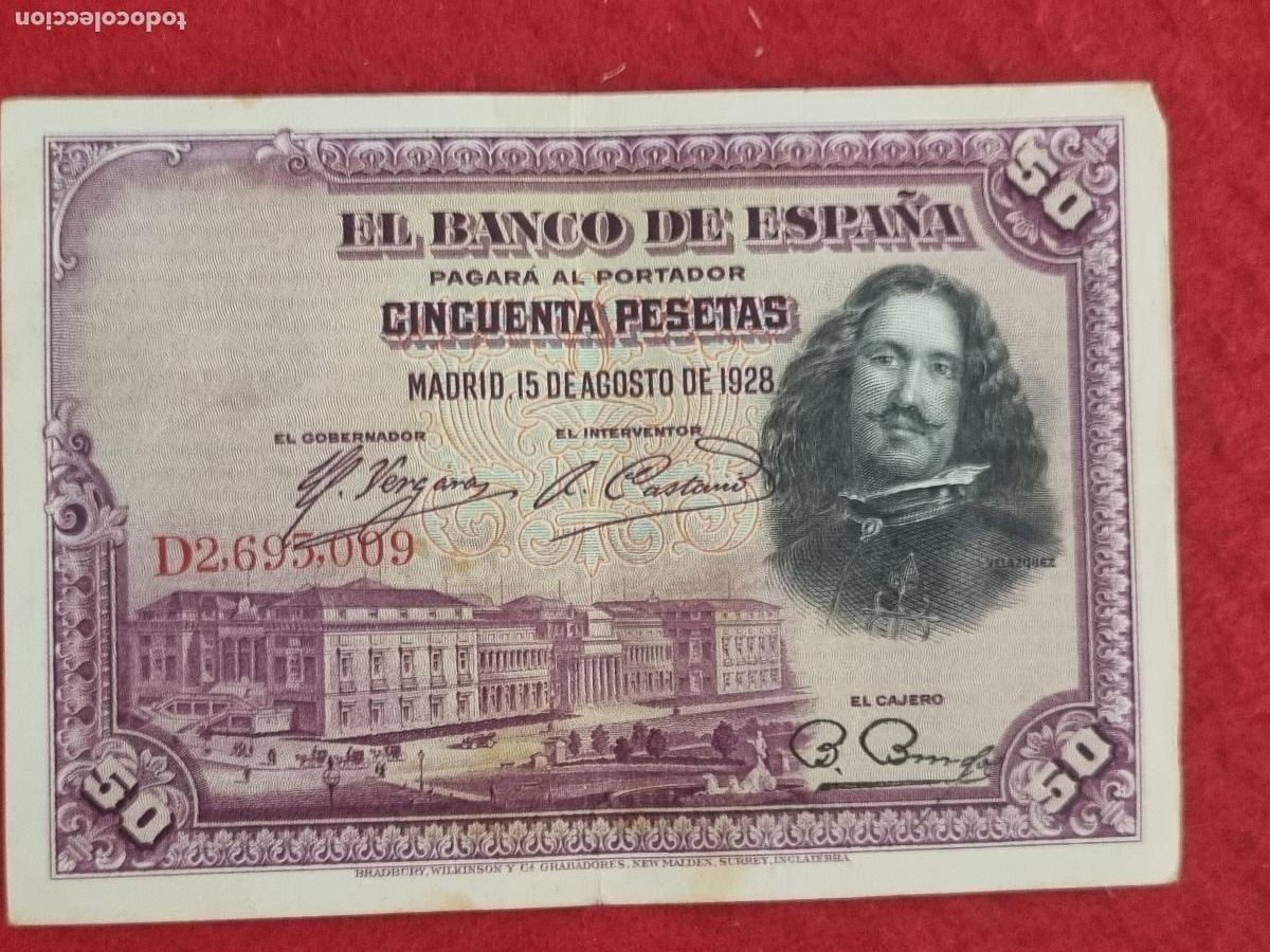Billetes espa&ntilde;oles: BILLETE 50 PESETAS 1928 SERIE D MBC ORIGINAL T009
