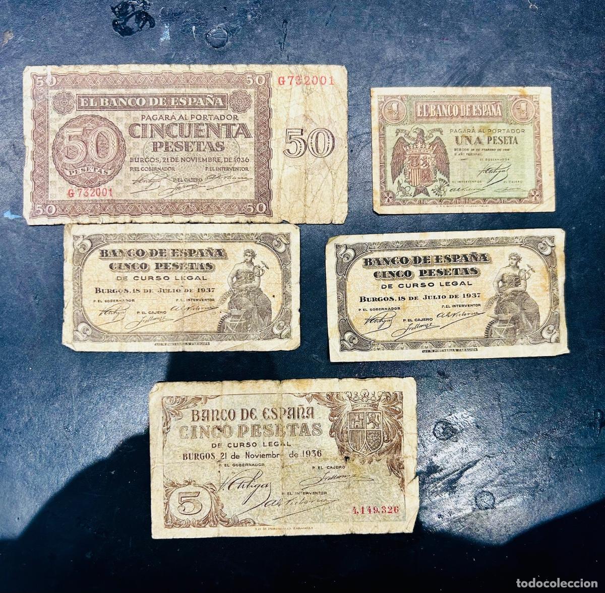 Billetes espa&ntilde;oles: Lote veraniego Campeones del mundo. impresionantes 5 BILLETES GUERRA CIVIL EL MAS BUSCADO Y OTROS