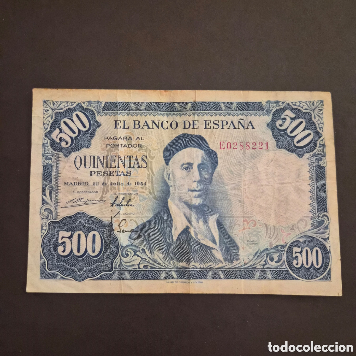 Billetes espa&ntilde;oles: Billete de 500 Pesetas &ndash; Ignacio Zuloaga &ndash; 22 de julio de 1954