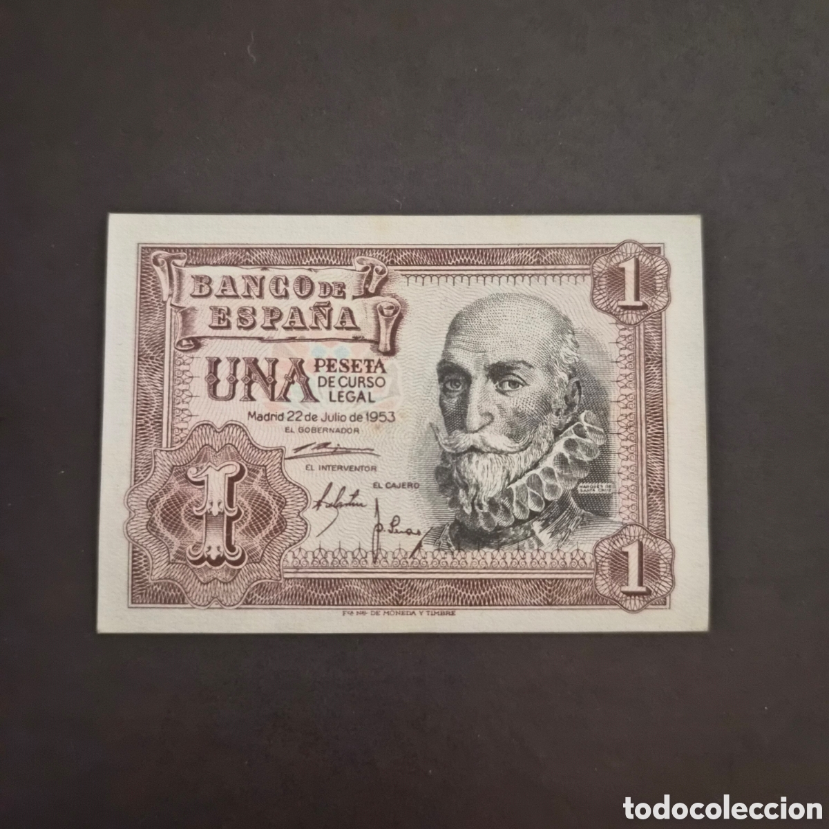 Billetes espa&ntilde;oles: Billete de 1 Peseta &ndash; Marqu&eacute;s de Santa Cruz &ndash; 22 de julio de 1953