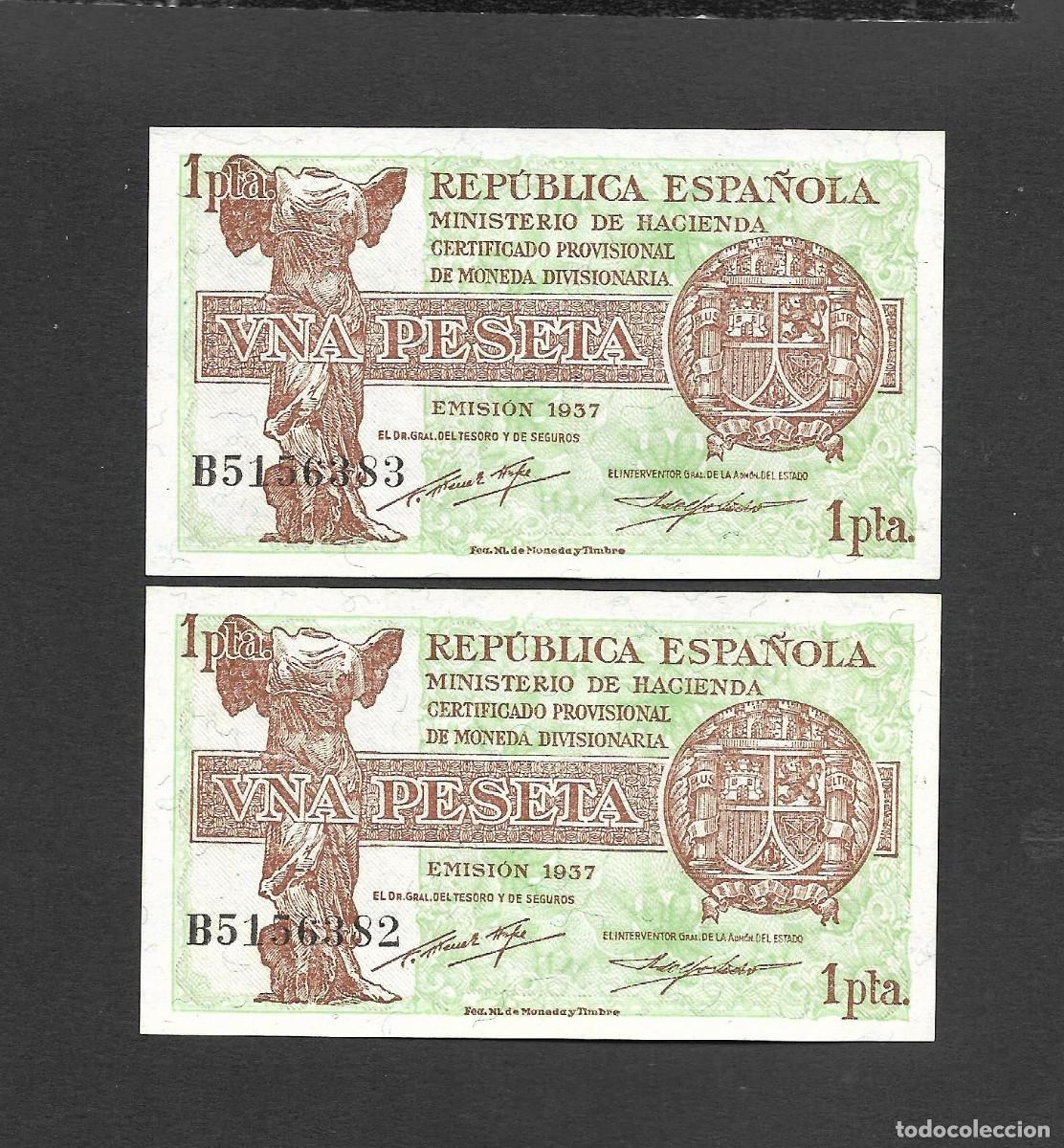Billetes espa&ntilde;oles: PAREJA CORRELATIVA 1 PESETA 1937 SERIE B S/C