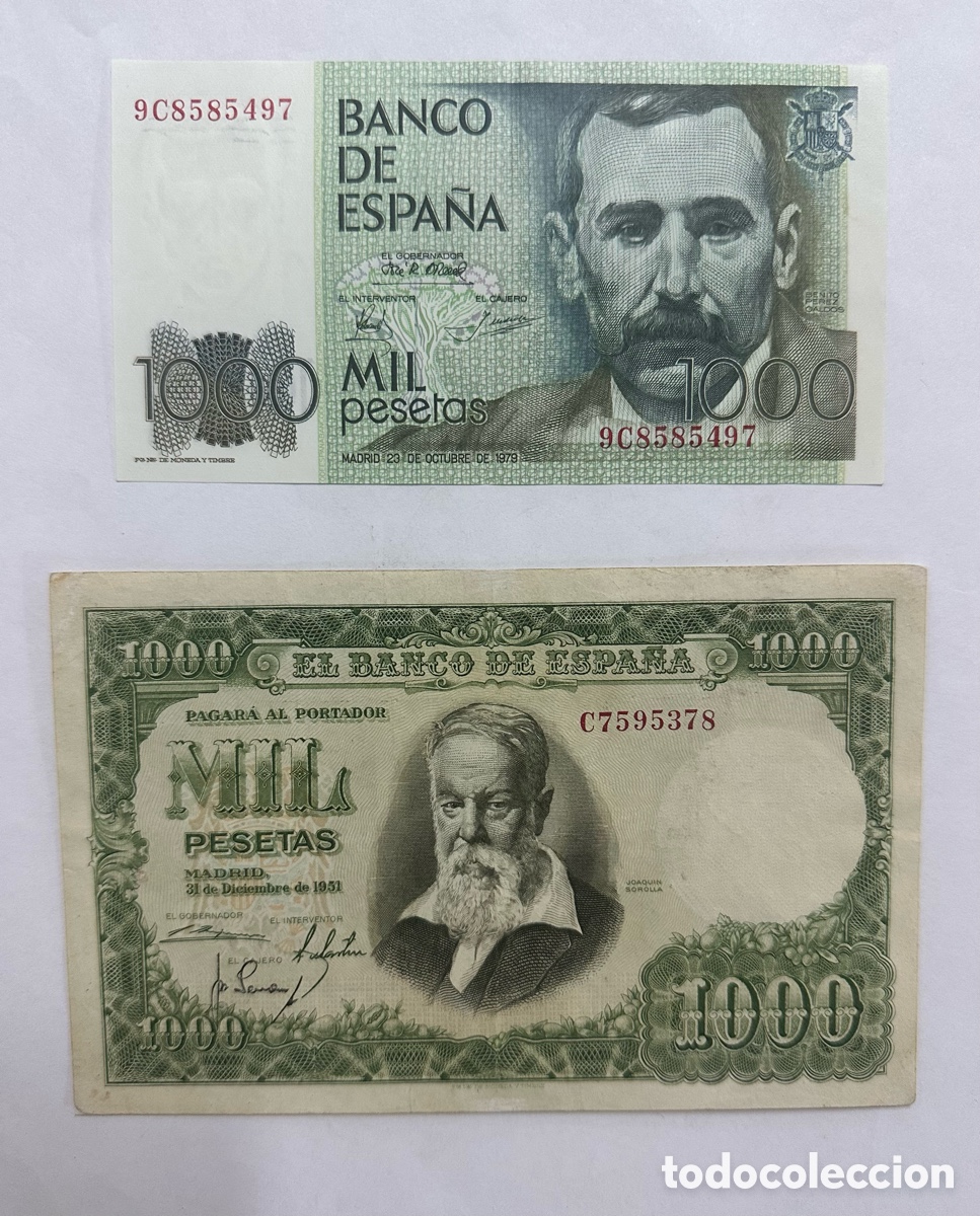 Billetes espa&ntilde;oles: 2 billetes 1000 pesetas