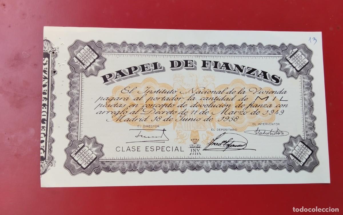 Billetes espa&ntilde;oles: BILLETE PAPEL DE FIANZAS DE 1000 PTS A&Ntilde;O 1958 CLASE ESPECIAL , MUY BUEN ESTADO
