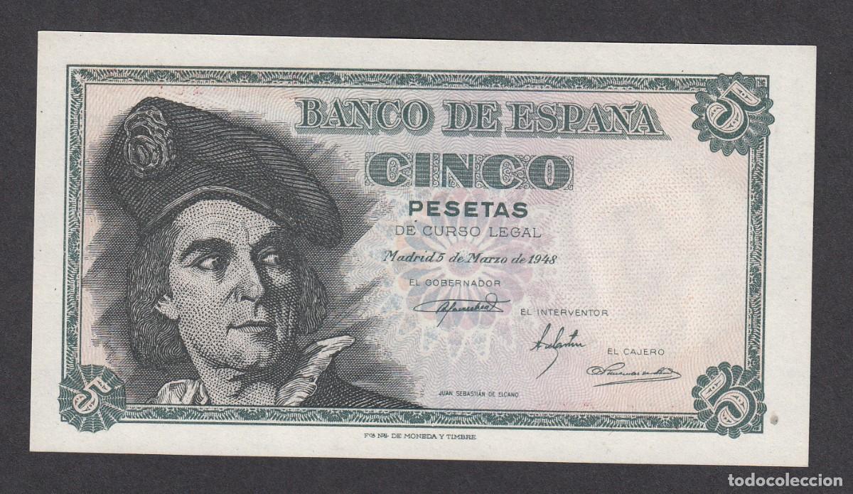 Notas espanholas: BILLETE BANCO DE ESPA&Ntilde;A --PLANCHA -- 5 PESETAS 1948 -