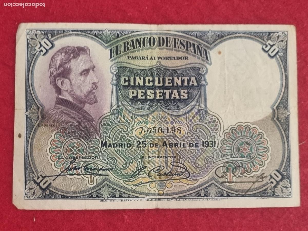 Billetes espa&ntilde;oles: BILLETE 50 PESETAS 1931 REPUBLICA SIN SERIE MBC ORIGINAL T198