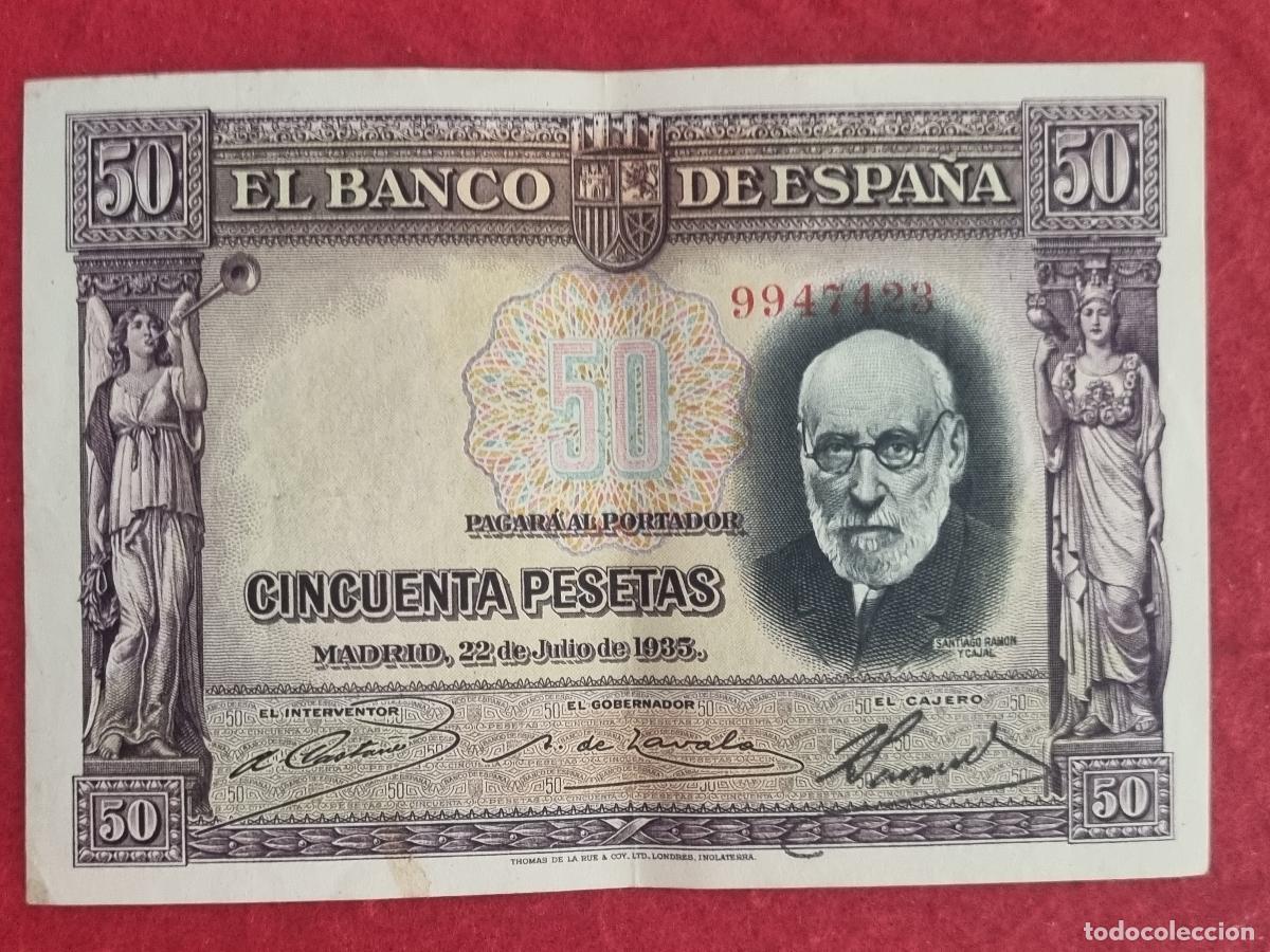 Billetes espa&ntilde;oles: BILLETE 50 PESETAS 1935 REPUBLICA SIN SERIE MBC+ ORIGINAL T423