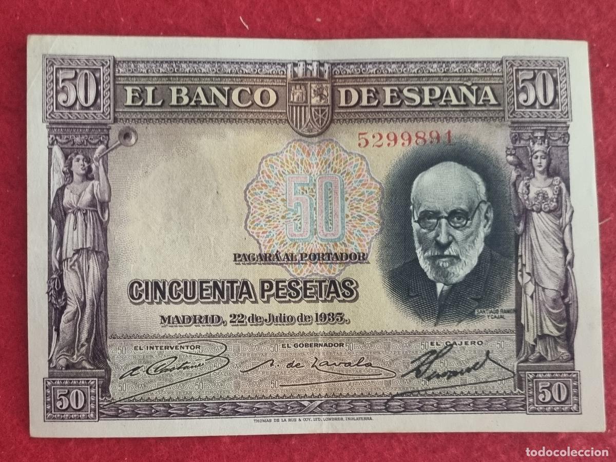 Billetes espa&ntilde;oles: BILLETE 50 PESETAS 1935 REPUBLICA SIN SERIE MBC+ ORIGINAL T891