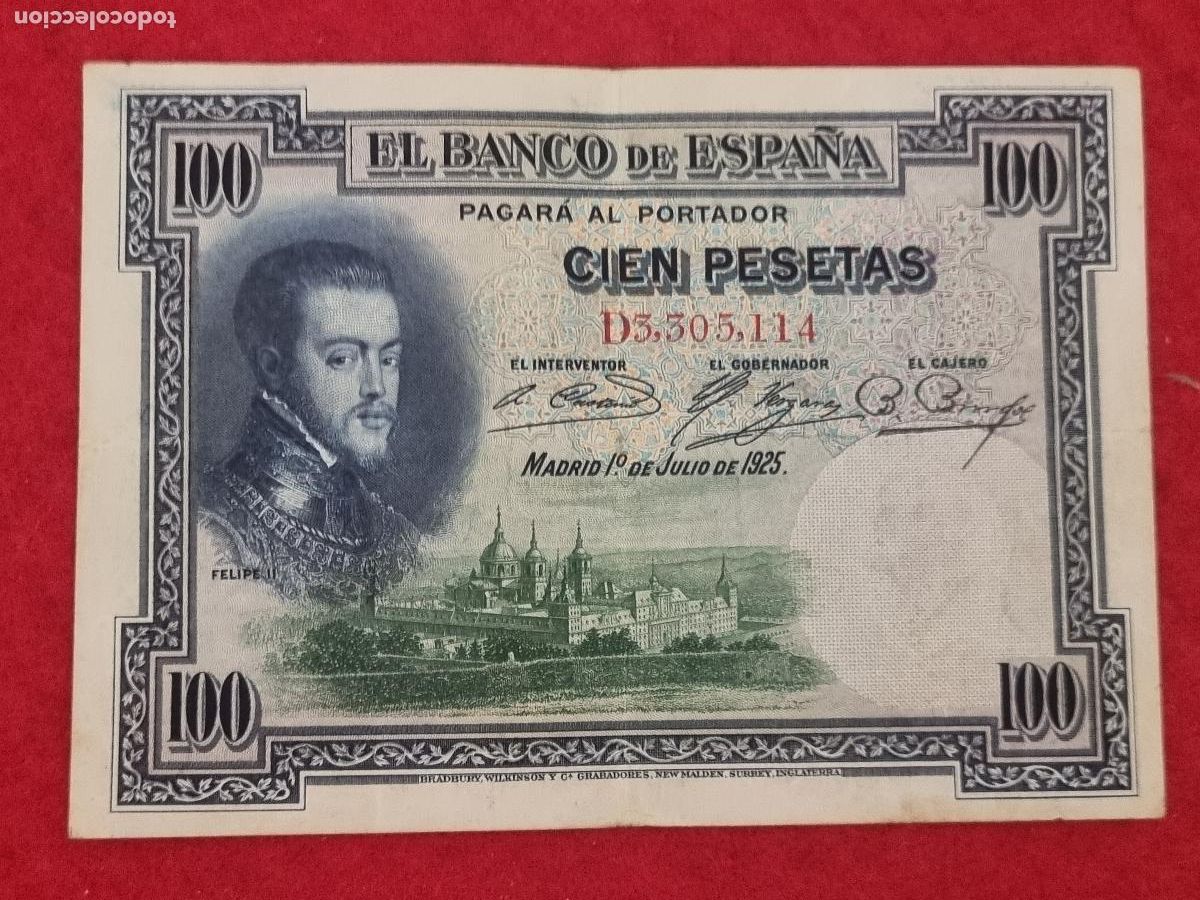 Billetes espa&ntilde;oles: BILLETE 100 PESETAS 1925 SERIE D MBC ORIGINAL T114