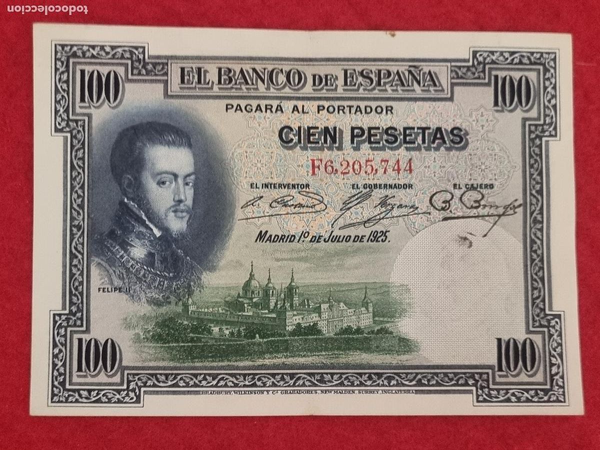 Billetes espa&ntilde;oles: BILLETE 100 PESETAS 1925 SERIE F MBC+ ORIGINAL T744