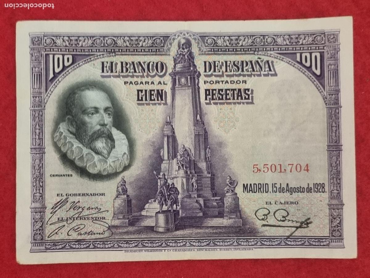 Billetes espa&ntilde;oles: BILLETE 100 PESETAS 1928 SIN SERIE MBC ORIGINAL T704