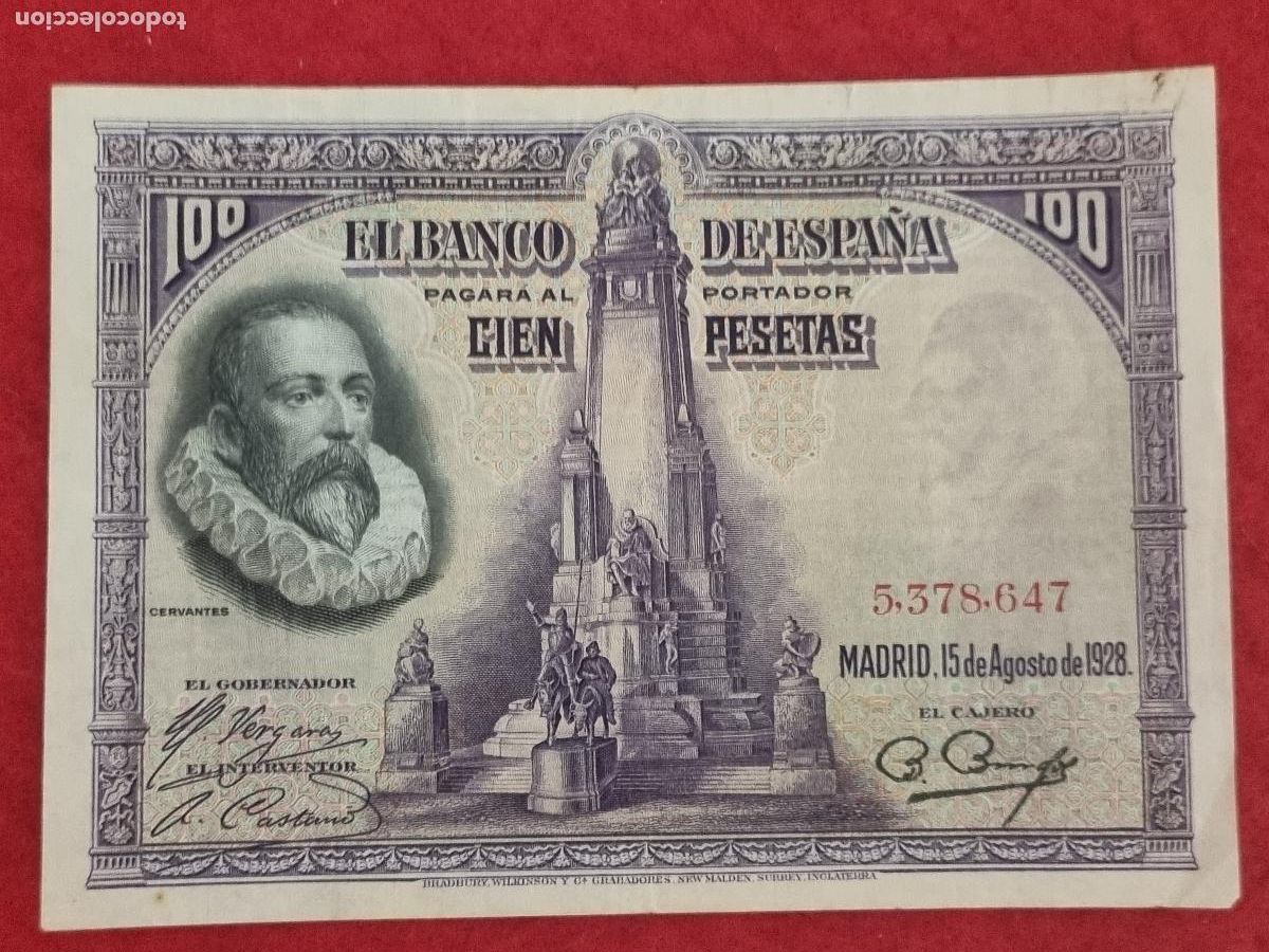 Billetes espa&ntilde;oles: BILLETE 100 PESETAS 1928 SIN SERIE MBC ORIGINAL T647