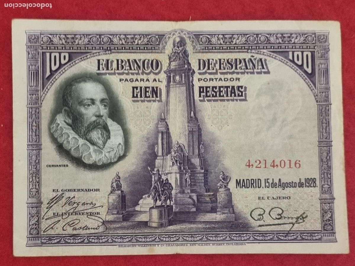 Billetes espa&ntilde;oles: BILLETE 100 PESETAS 1928 SIN SERIE MBC ORIGINAL T016