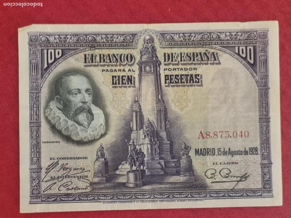 Billetes espa&ntilde;oles: BILLETE 100 PESETAS 1928 SERIE A MBC ORIGINAL T040