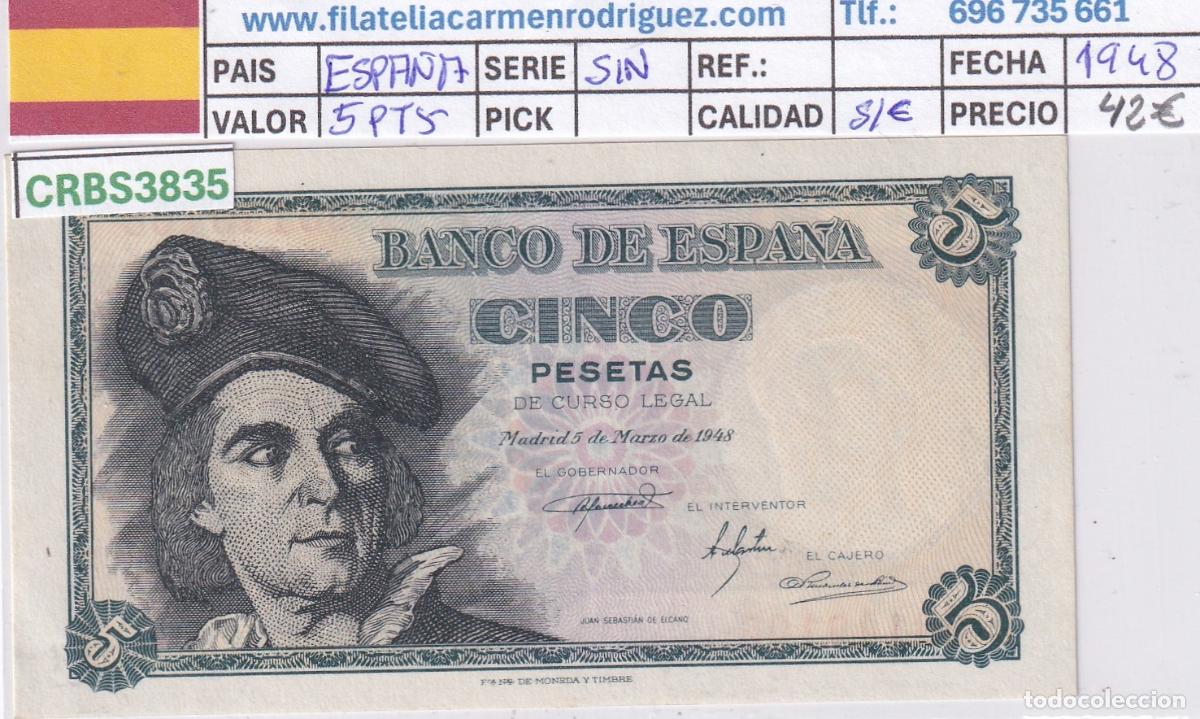 Billetes espa&ntilde;oles: CRBS3834 BILLETE ESPA&Ntilde;A 5 PESETAS 1945 SERIE C SIN CIRCULAR