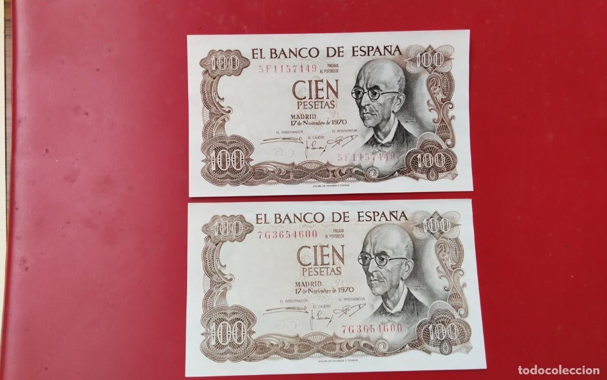 Billetes espa&ntilde;oles: DOS BILLETES DE 100 PTS A&Ntilde;O 1970 &rdquo;MANUEL DE FALLA&rdquo; ULTIMO BILLETE DICTADURA , PLANCHA SIN CIRCULAR