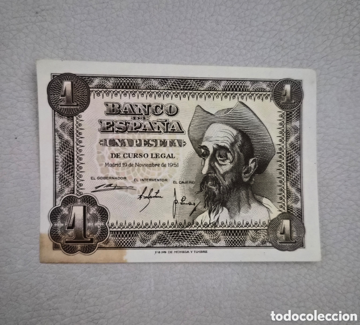 Billetes espa&ntilde;oles: Billete de 1 Peseta &ndash; El Quijote &ndash; 19 de Noviembre de 1951