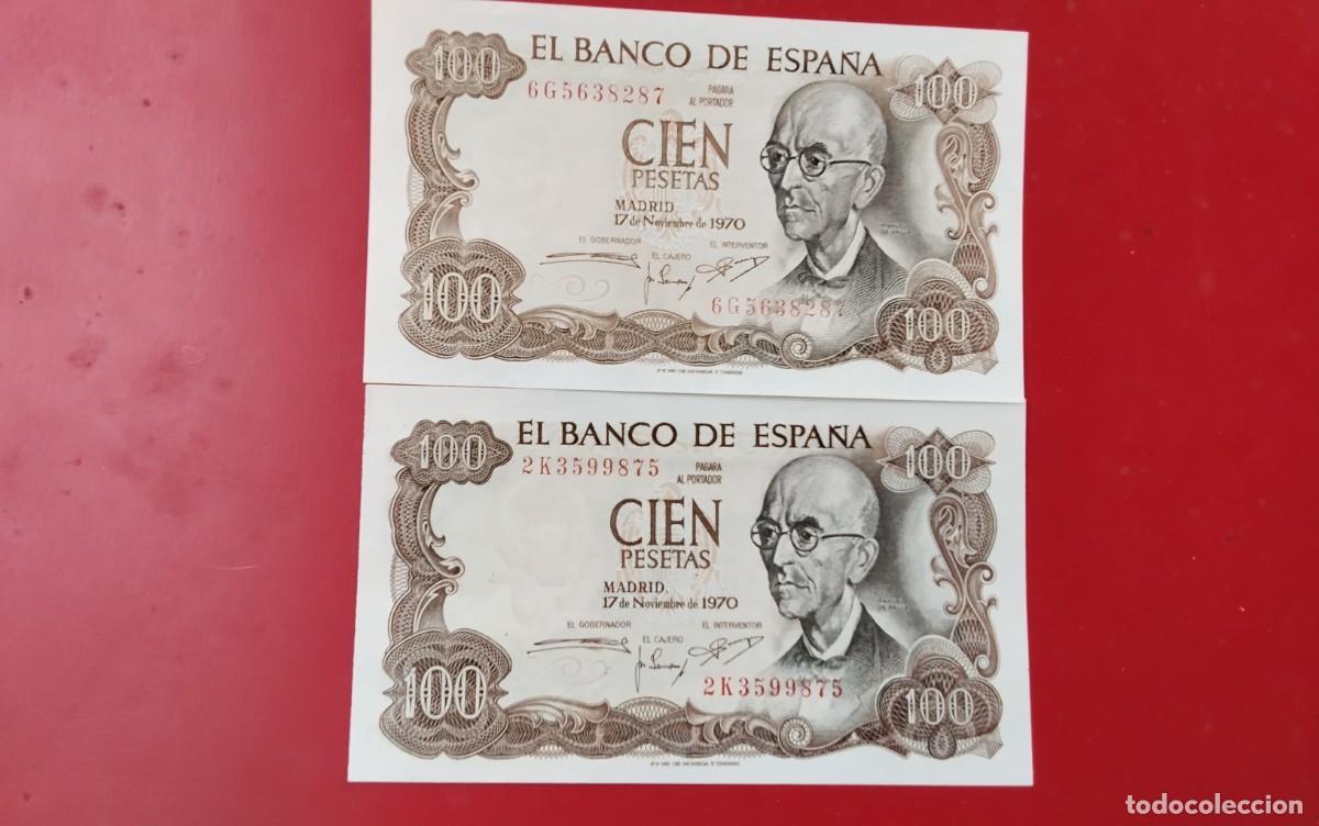 Billetes espa&ntilde;oles: DOS BILLETES DE 100 PTS A&Ntilde;O 1970 , ULTIMO BILLETE EMITIDO POR FRANCO PLANCHA SIN CIRCULAR