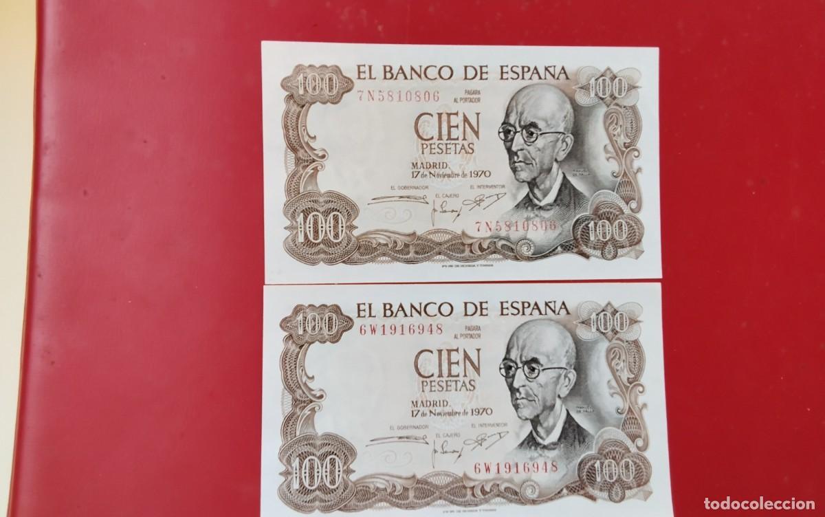 Billetes espa&ntilde;oles: DOS BILLETES DE 100 PTS A&Ntilde;O 1970 PLANCHA SIN CIRCULAR , ULTIMO BILLETE EMITIDO EPOCA FRANQUISTA