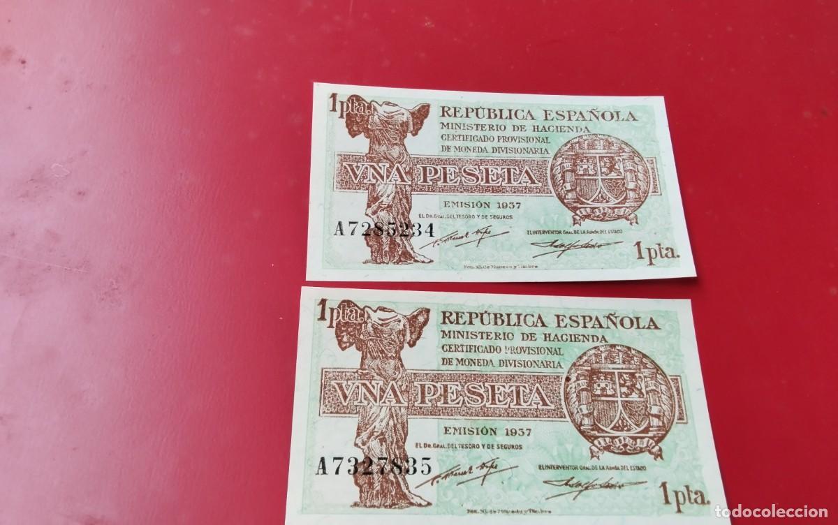 Billetes espa&ntilde;oles: DOS BILLETES 1 PTS REPUBLICA ESPA&Ntilde;OLA A&Ntilde;O 1937 , MUY BUENA CONSERVACION CASI PLANCHA SIN CIRCULAR