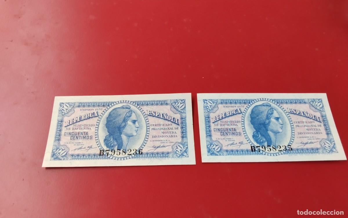Billetes espa&ntilde;oles: DOS BILLETE DE 50 CTS REPUBLICA ESPA&Ntilde;OLA A&Ntilde;O 1937 , MUY BUENA CONSERVACION CASI PLACNHA