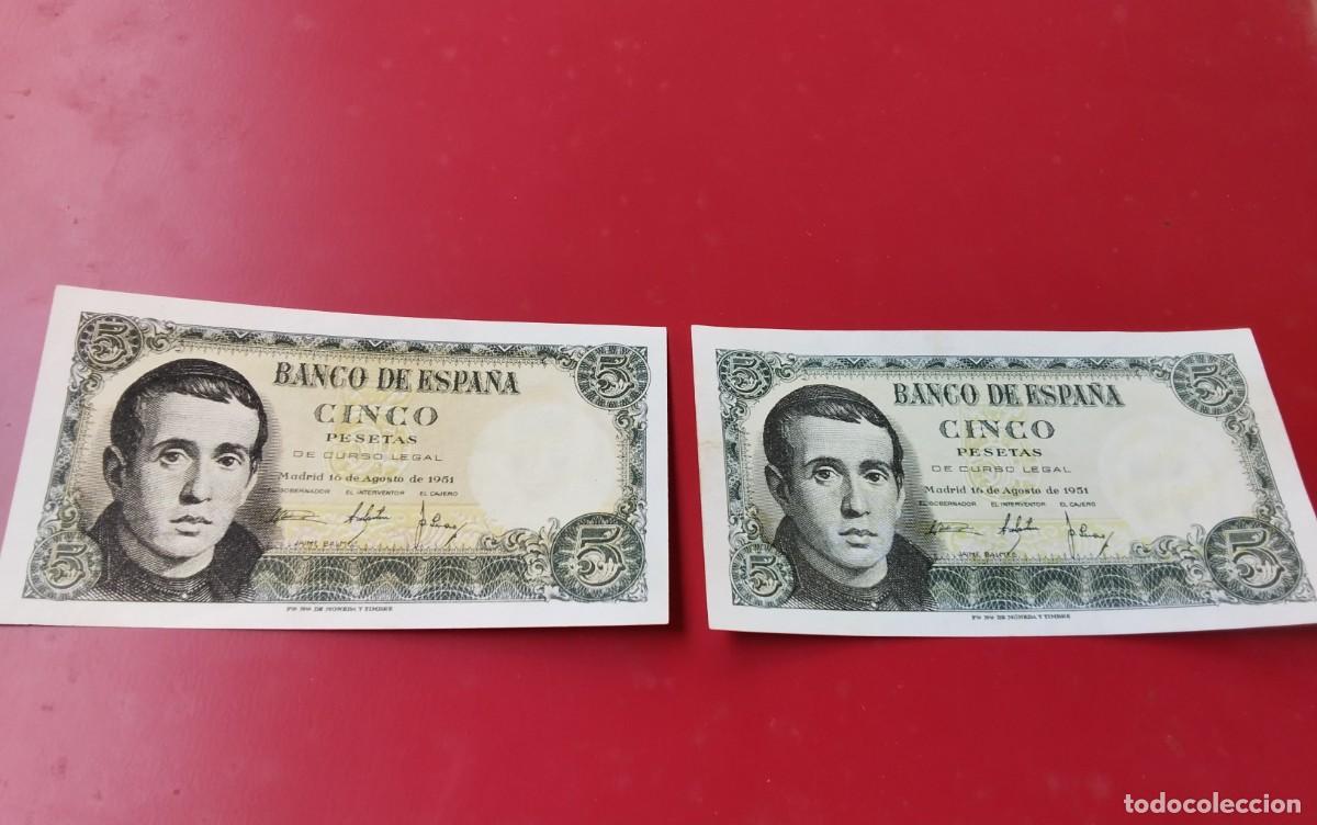 Billetes espa&ntilde;oles: DOS BILLETES DE 5 PTS A&Ntilde;O 1951 UNO SIN SERIE , MUY BUENA CONSERVACION CASI PLANCHA , SIN CIRCULAR