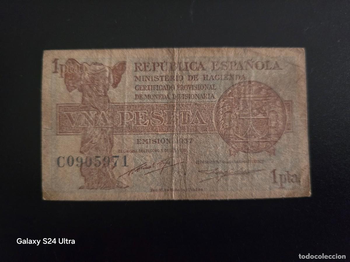 Billetes espa&ntilde;oles: 1 PESETA DE 1937....RARISIMA SERIE C ...MUY ESCASO.....ES EL DE LAS FOTOS