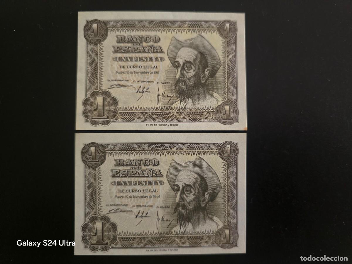 Billetes espa&ntilde;oles: PAREJA CORRELATIVA DE 1 PESETA DE 1951 .... SERIE M.....PRECIOSO.....ES EL DE LAS FOTOS