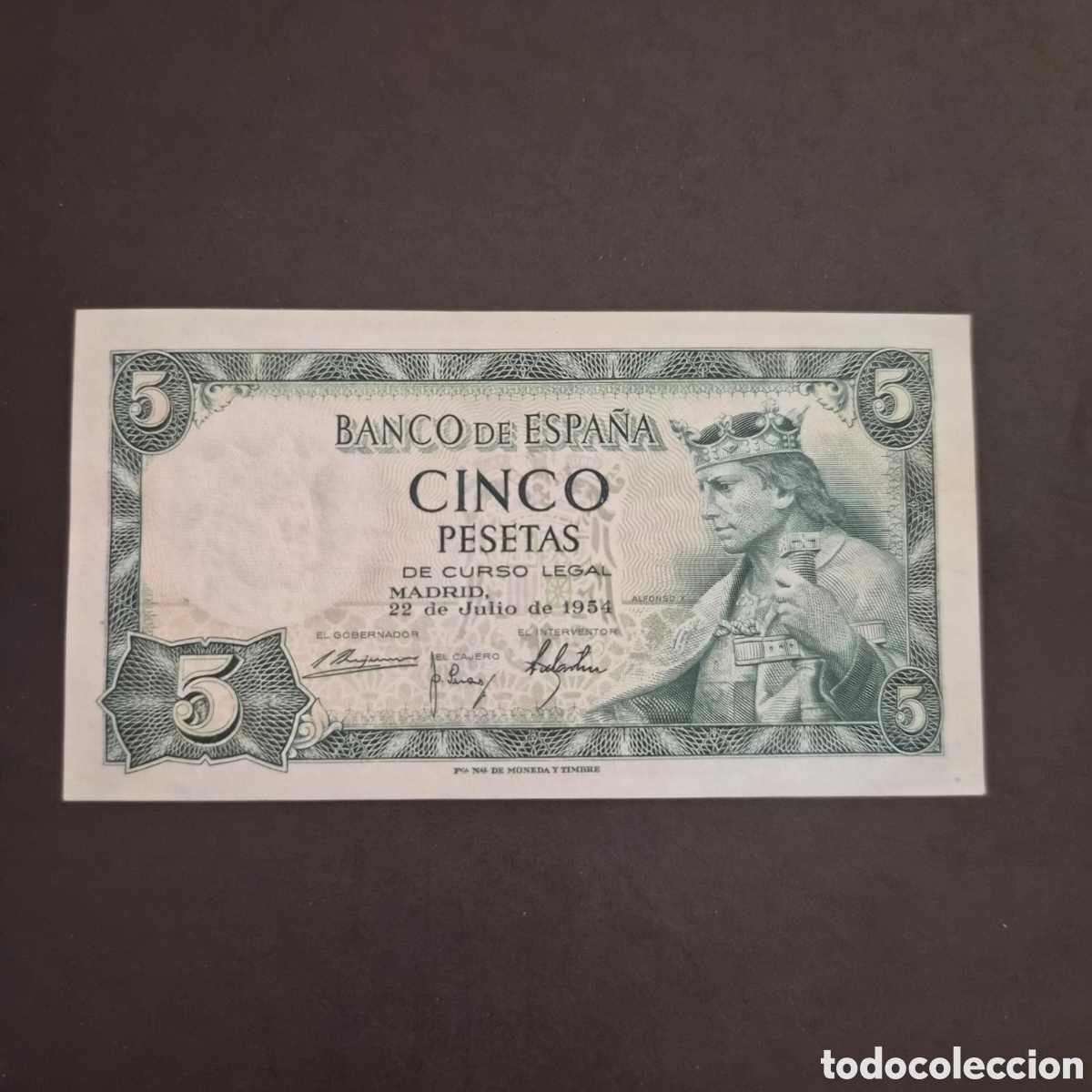 Billetes espa&ntilde;oles: Billete de 5 Pesetas &ndash; Alfonso X el Sabio &ndash; 22 de julio de 1954