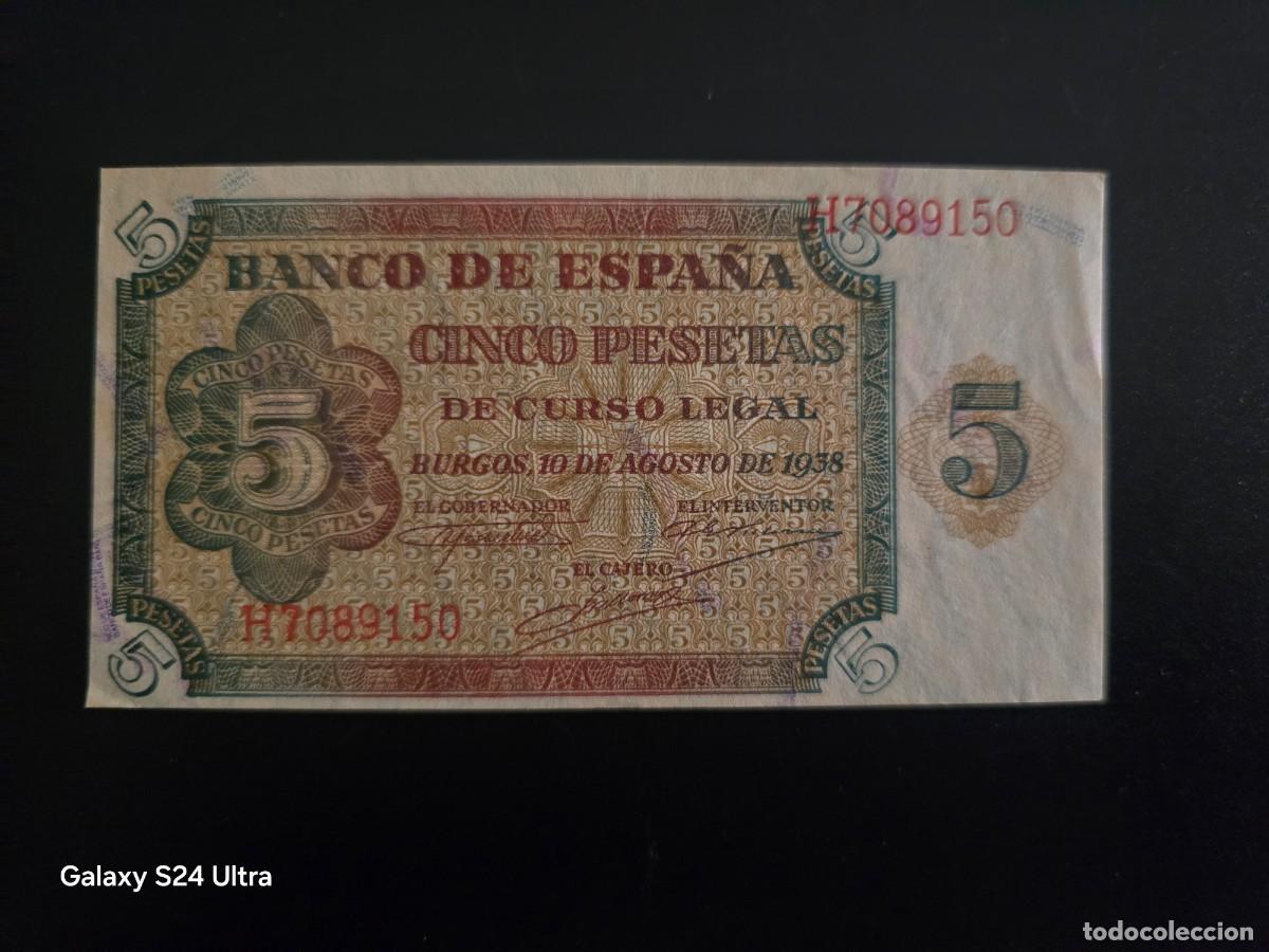 Billetes espa&ntilde;oles: 5 PESETAS DE 1938 .... SERIE H....PRECIOSO Y MUY ESCASO....ES EL DE LAS FOTOS