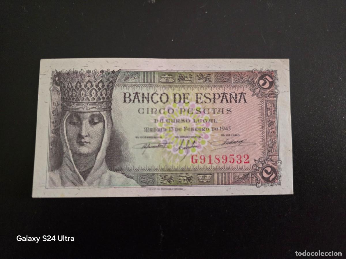 Billetes espa&ntilde;oles: 5 PESETAS DE 1943 .... SERIE G....PRECIOSO Y MUY ESCASO....ES EL DE LAS FOTOS
