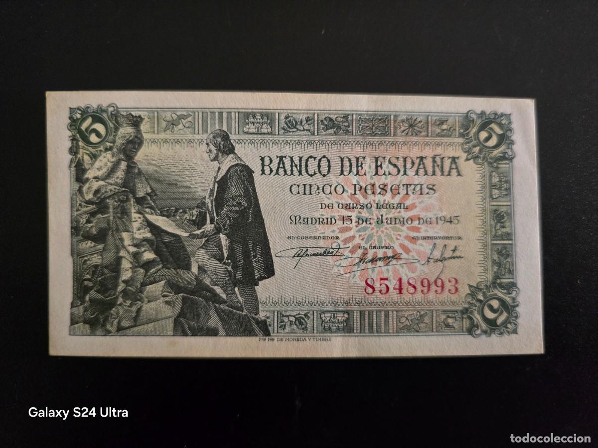Billetes espa&ntilde;oles: 5 PESETAS DE 1945 .... OJO SIN SERIE ....PRECIOSO Y MUY ESCASO....ES EL DE LAS FOTOS