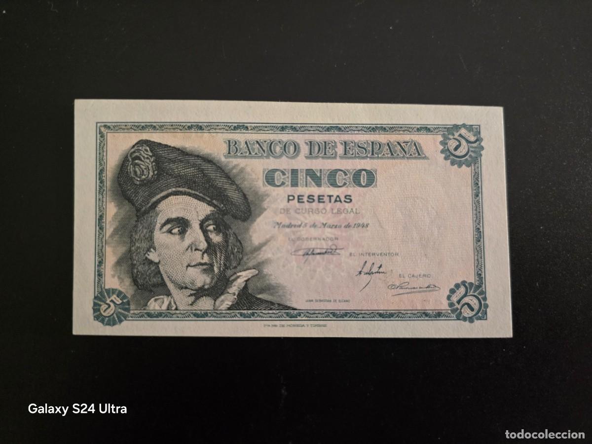 Billetes espa&ntilde;oles: 5 PESETAS DE 1948 .... SERIE C....PRECIOSO Y MUY ESCASO....ES EL DE LAS FOTOS