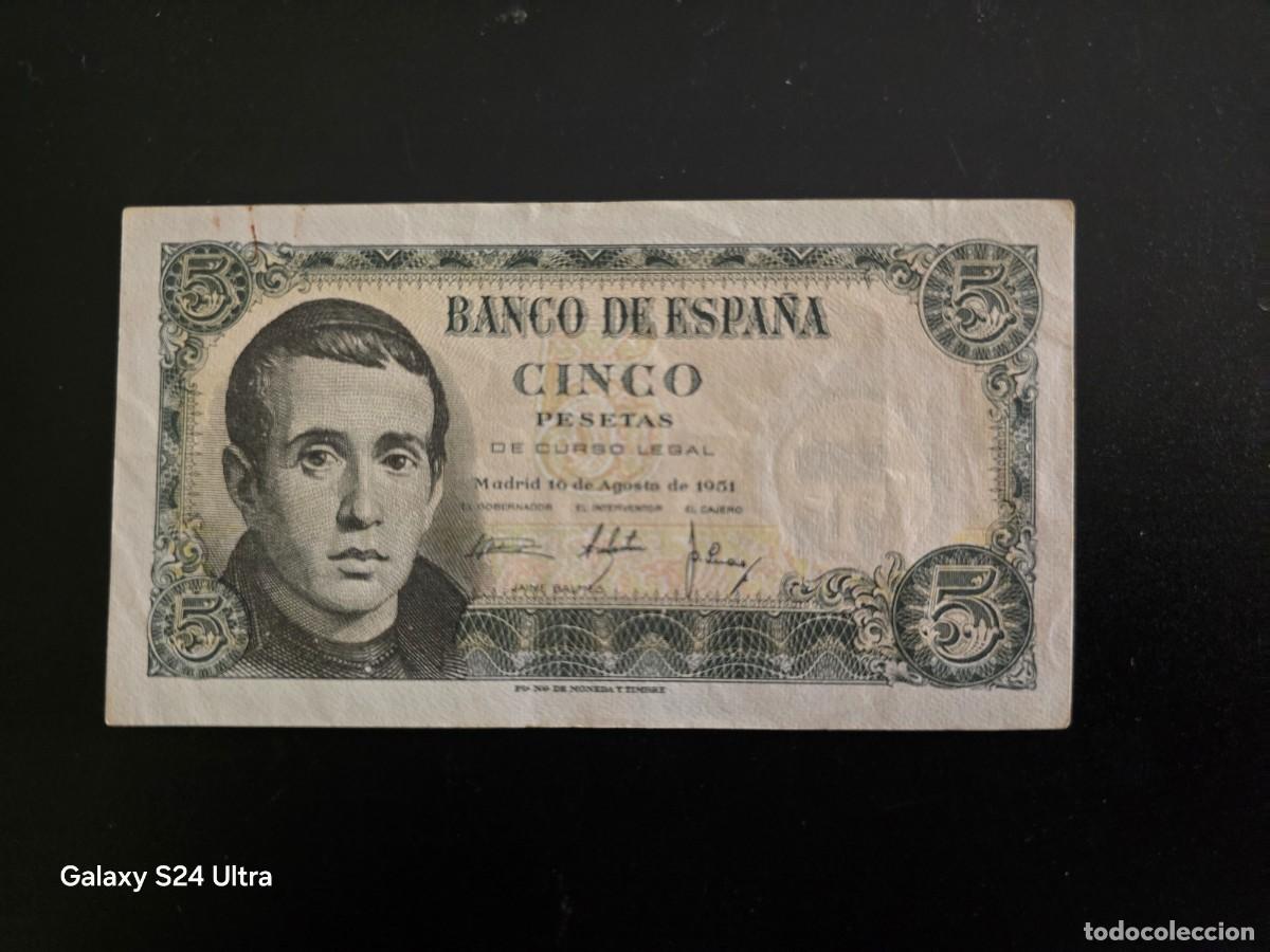 Billetes espa&ntilde;oles: 5 PESETAS DE 1951 .... SERIE Z....MUY BONITO....ES EL DE LAS FOTOS