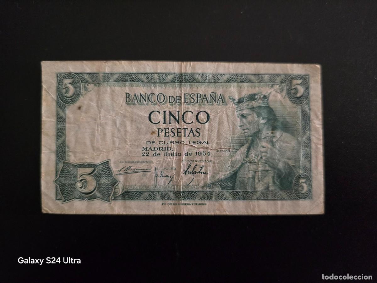 Billetes espa&ntilde;oles: 5 PESETAS DE 1954 .... OJO SIN SERIE....ESCASO....ES EL DE LAS FOTOS