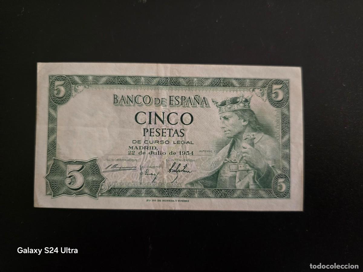 Billetes espa&ntilde;oles: 5 PESETAS DE 1954 .... SERIE T....MUY BONITO....ES EL DE LAS FOTOS