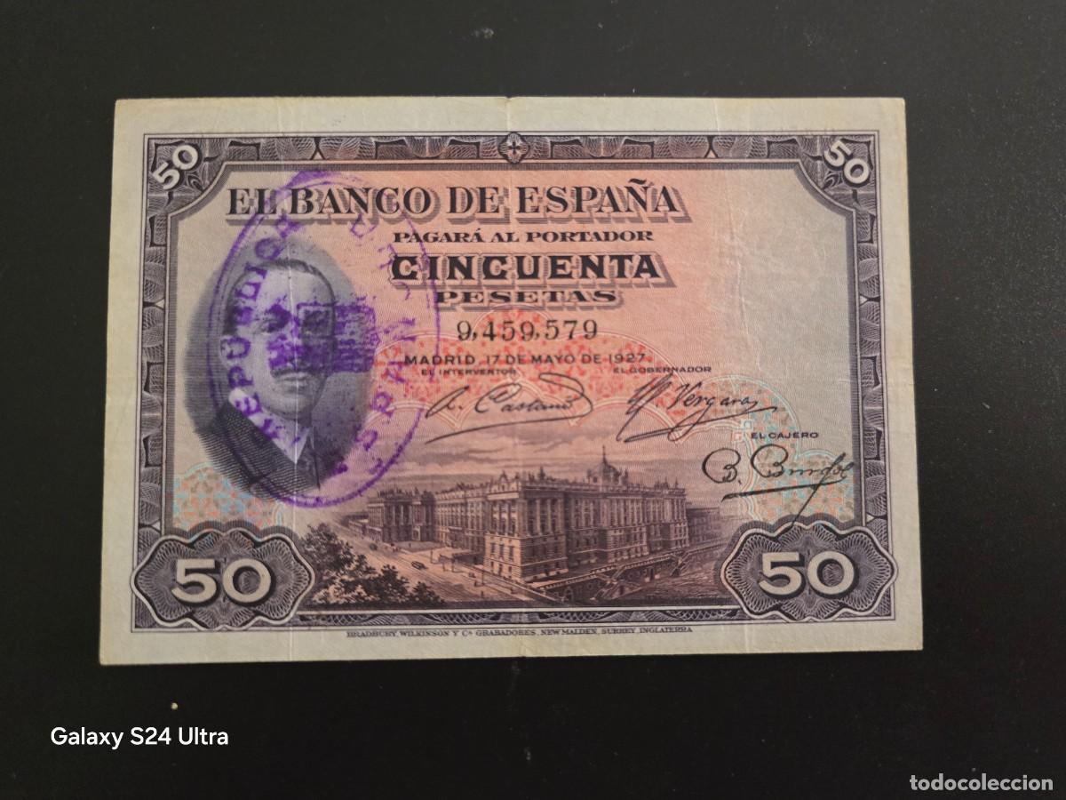 Billetes espa&ntilde;oles: 50 PESETAS DE 1927 ....SIN SERIE ..SELLO DE LA REP&Uacute;BLICA ...PRECIOSO....ES EL DE LAS FOTOS