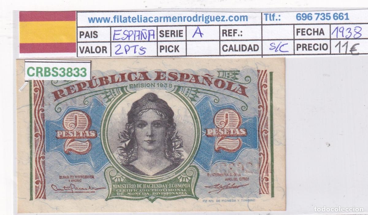 Billetes espa&ntilde;oles: CRBS3833 BILLETE ESPA&Ntilde;A 2 PESETAS 1938 SERIE A SIN CIRCULAR