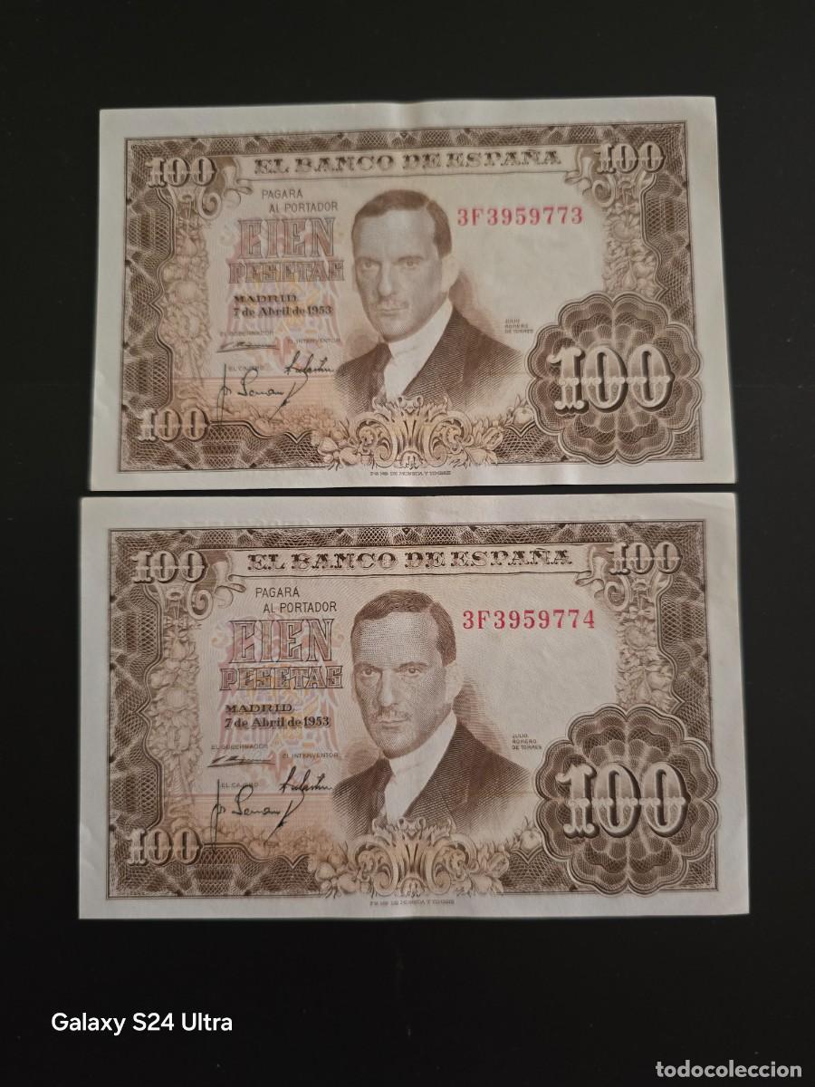 Billetes espa&ntilde;oles: PAREJA CORRELATIVA DE 100 PESETAS DE 1953 .... SERIE 3F.....PRECIOSOS....ES EL DE LAS FOTOS