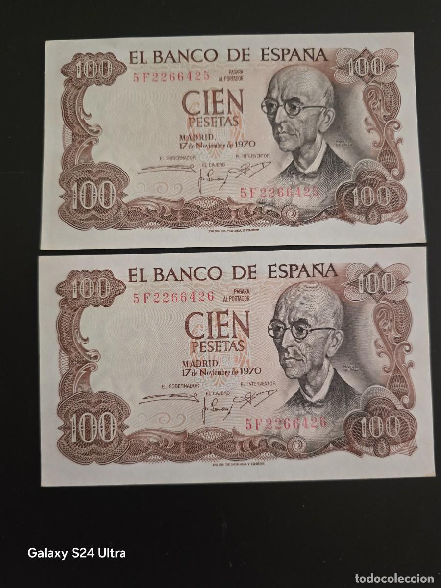 Billetes espa&ntilde;oles: PAREJA CORRELATIVA DE 100 PESETAS DE 1970 .... SERIE 5F.....PRECIOSO......ES EL DE LAS FOTOS