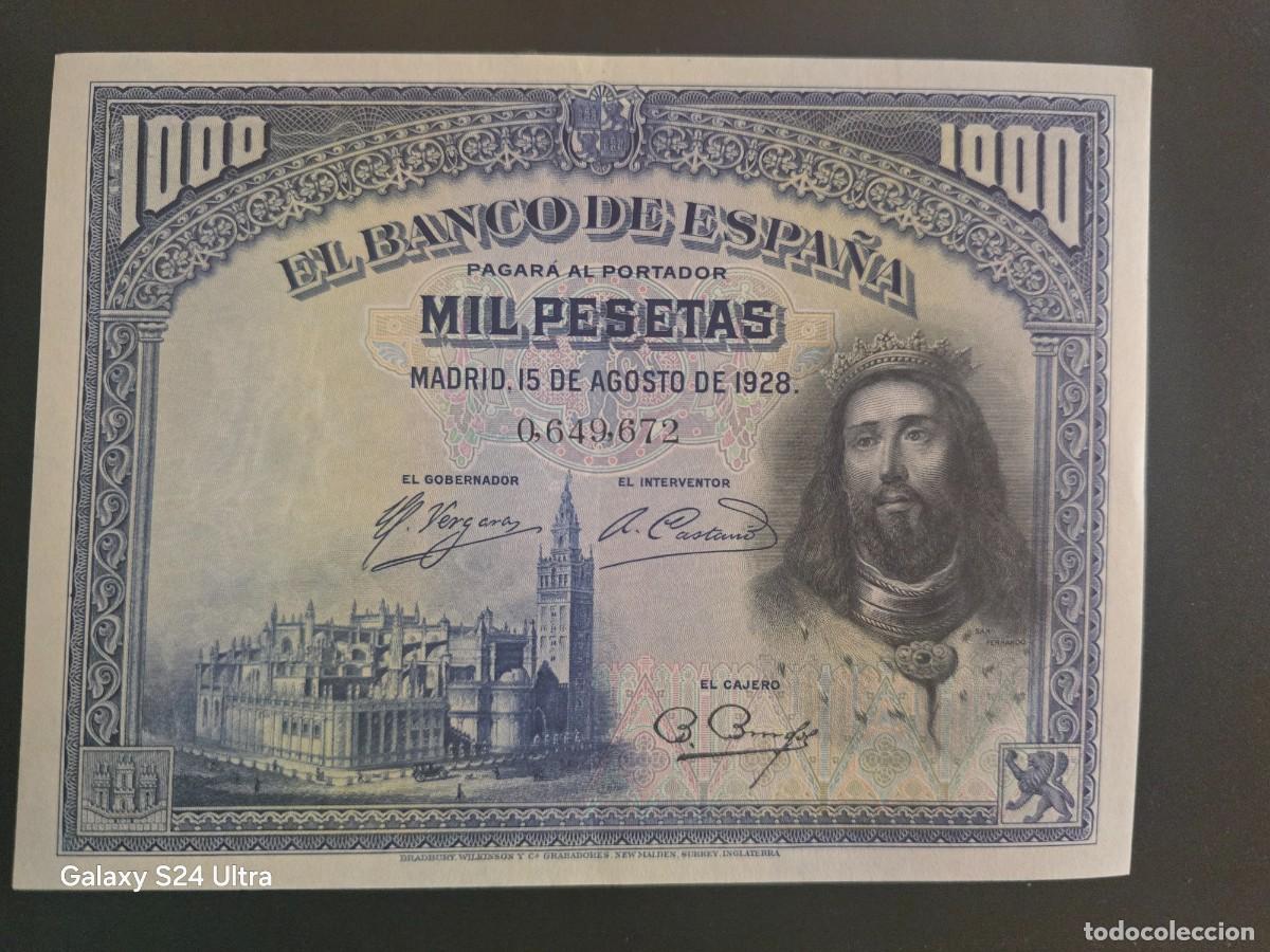 Billetes espa&ntilde;oles: 1000 PESETAS DE 1928 .... SIN SERIE....N&deg;BAJO.....PRECIOSO.....ES EL DE LAS FOTOS