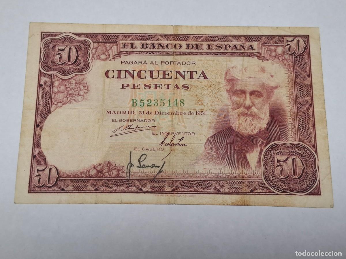 Billetes espa&ntilde;oles: Billete de CINCUENTA PESETAS del 31 de Diciembre de 1951 BANCO DE ESPA&Ntilde;A con serie B, en BC+