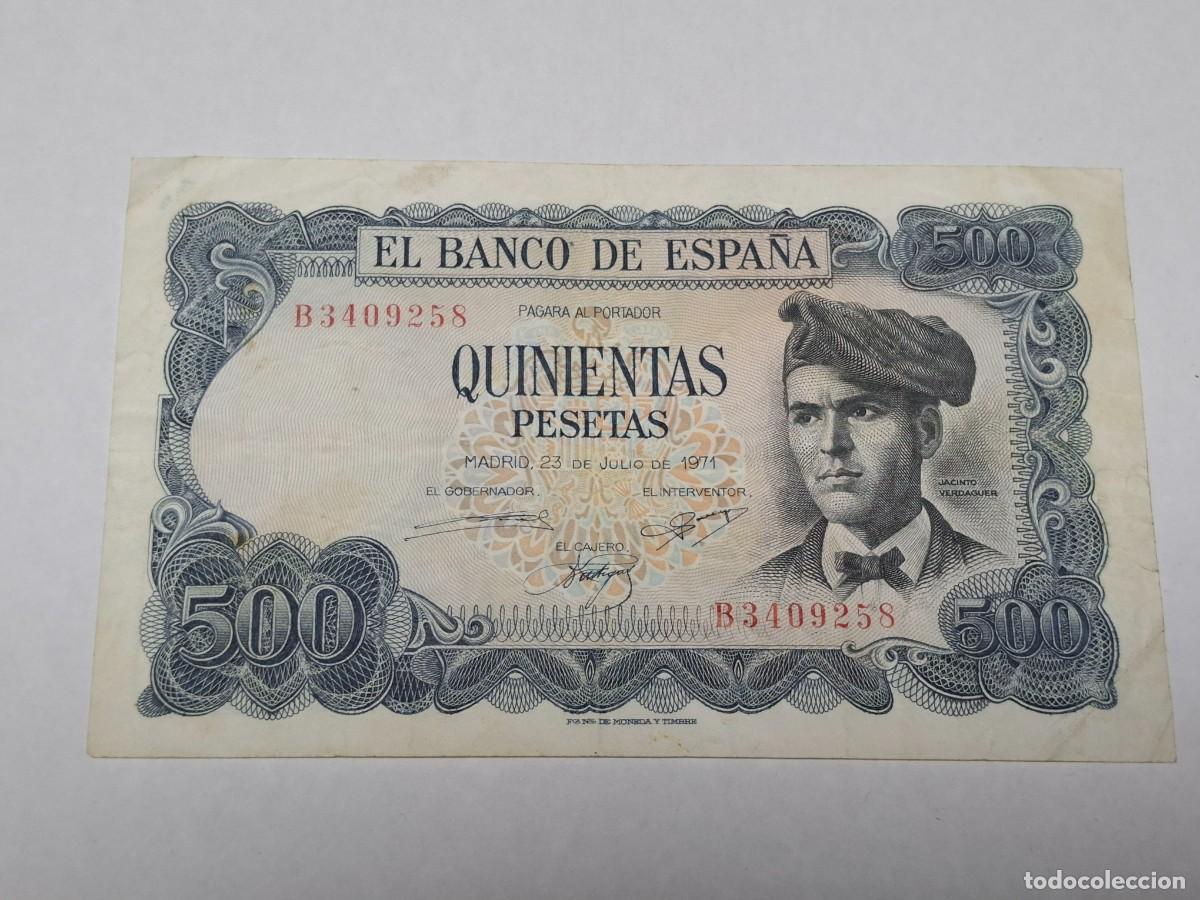 Billetes espa&ntilde;oles: Billete de QUINIENTAS PESETAS del 23 de Julio de 1971 BANCO DE ESPA&Ntilde;A con serie B, en MBC+