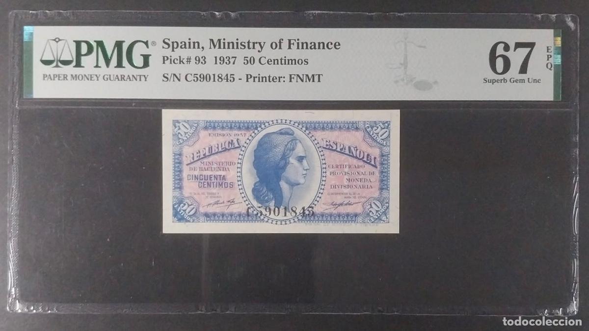 Billetes espa&ntilde;oles: 50 CENTIMOS 1937 SERIE C PMG 67 EPQ SIN CIRCULAR