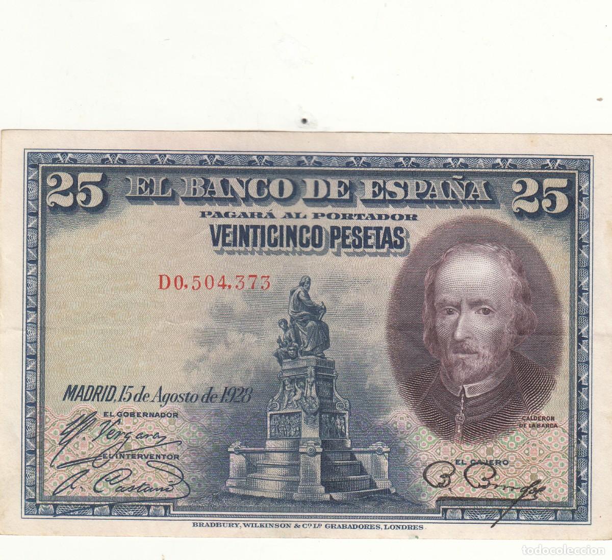 Billetes espa&ntilde;oles: BILLETE: 25 PESETAS 1928 - SERIE D