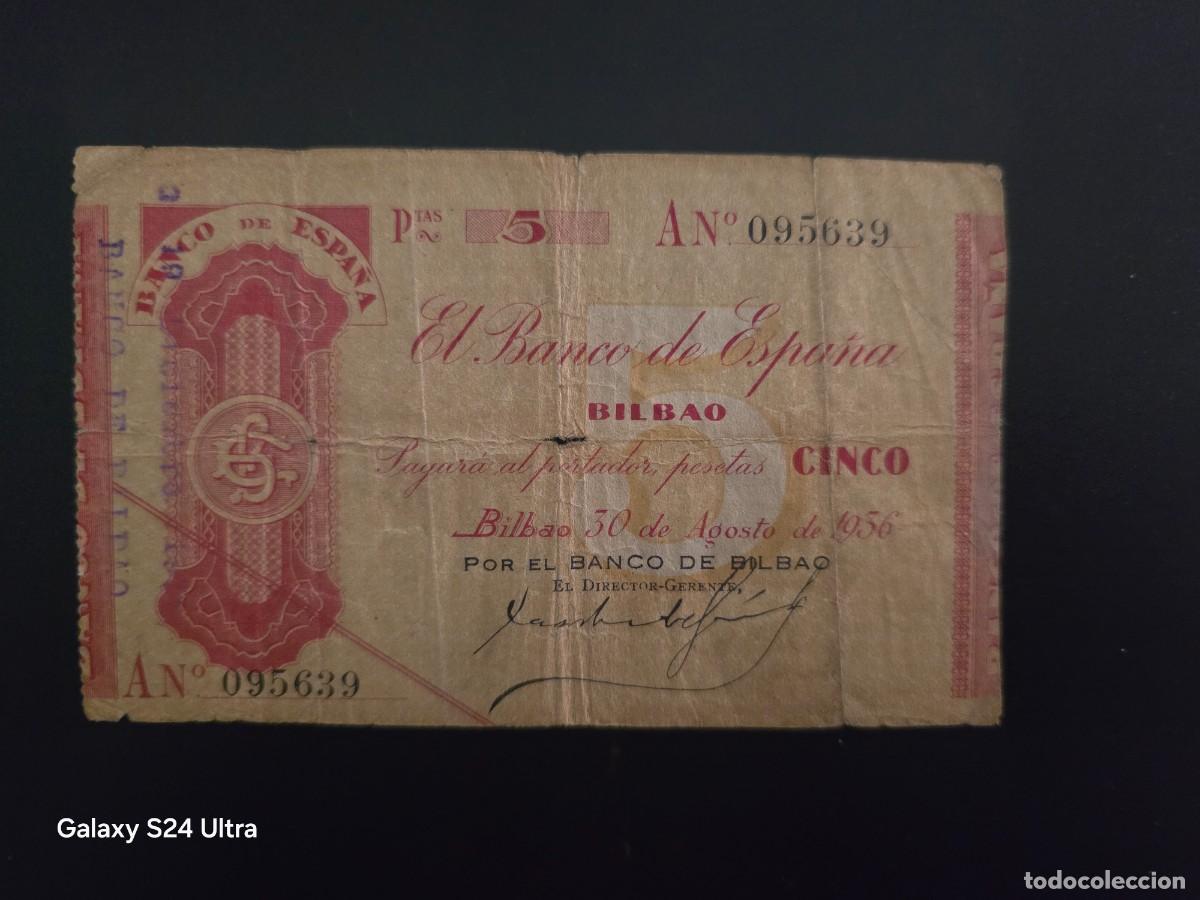 Billetes espa&ntilde;oles: 5 PESETAS DE 1936.....SERIE A...BANCO DE ESPA&Ntilde;A EN BILBAO.....ESCASO......ES EL DE LAS FOTOS