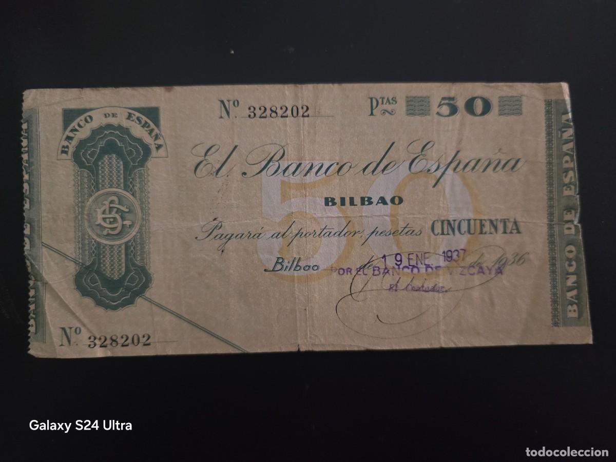 Billetes espa&ntilde;oles: 50 PESETAS DE 1936.....BANCO DE ESPA&Ntilde;A EN BILBAO.....ESCASO Y MUY BONITO......ES EL DE LAS FOTOS