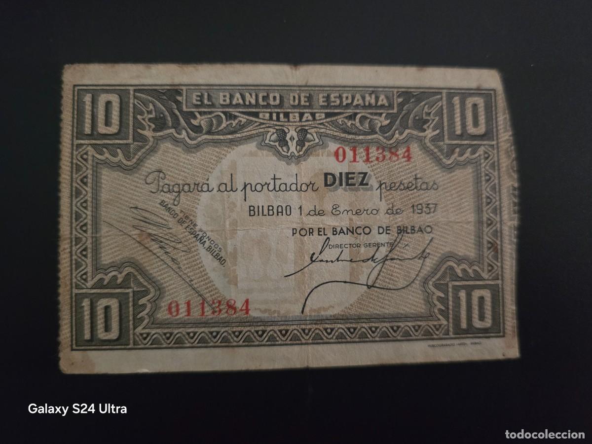 Billetes espa&ntilde;oles: 10 PESETAS DE 1937.....BANCO DE ESPA&Ntilde;A EN BILBAO.... BONITO......ES EL DE LAS FOTOS