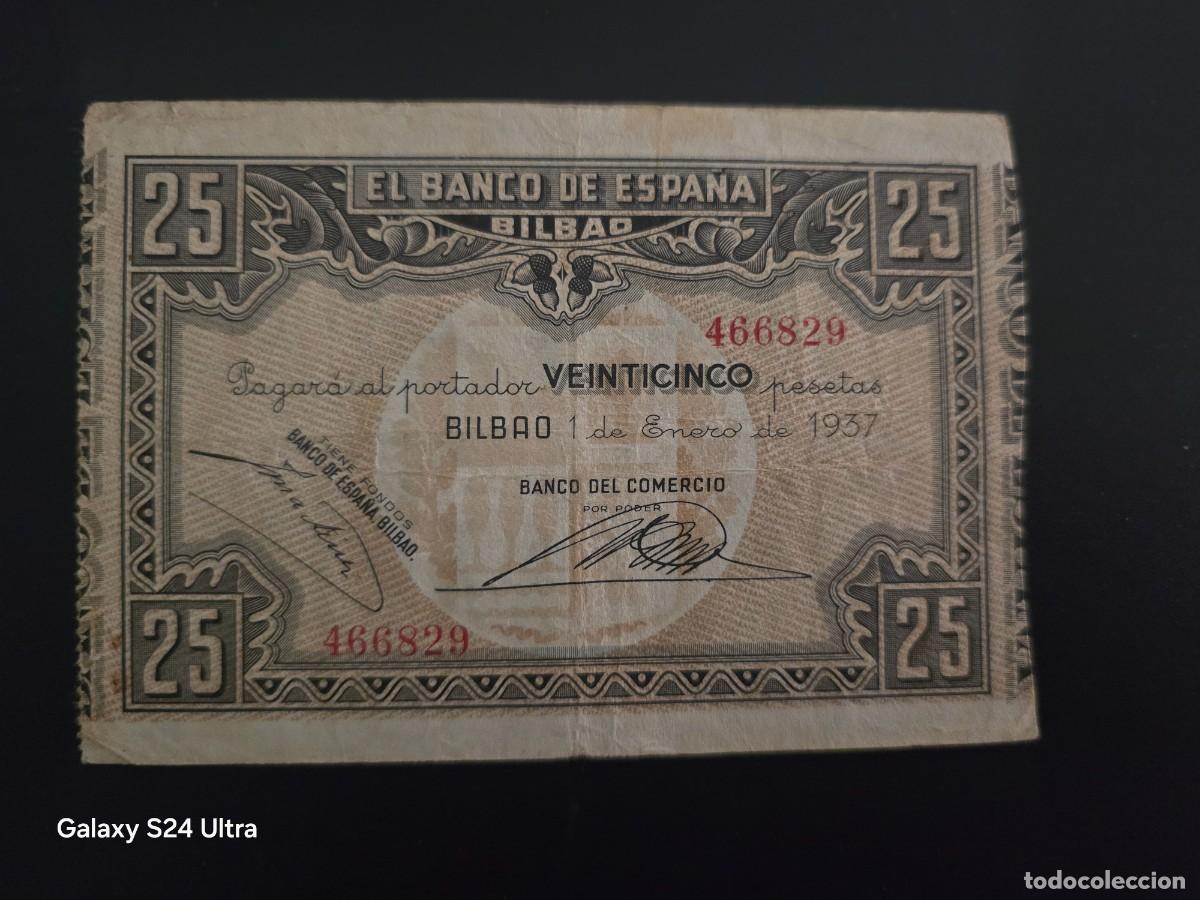 Billetes espa&ntilde;oles: 25 PESETAS DE 1937.....BANCO DE ESPA&Ntilde;A EN BILBAO.... BONITO......ES EL DE LAS FOTOS