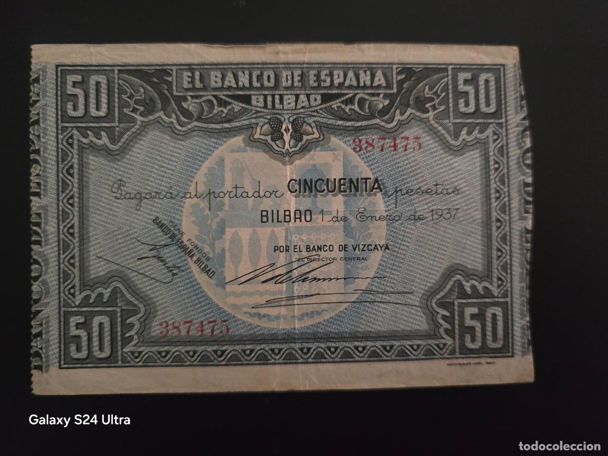 Billetes espa&ntilde;oles: 50 PESETAS DE 1937.....BANCO DE ESPA&Ntilde;A EN BILBAO.... BONITO......ES EL DE LAS FOTOS