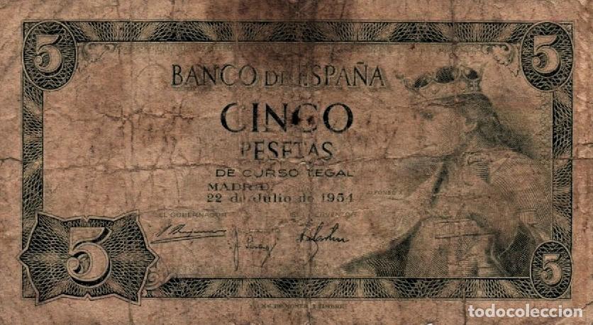 Billetes espa&ntilde;oles: 5 Pesetas Espa&ntilde;a 1954 Francisco Franco serie Alfonso X &rdquo;El Sabio&rdquo; P#146